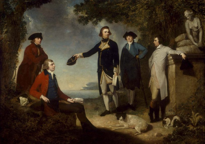Captain James Cook, Sir Joseph Banks, Lord Sandwich, Dr Daniel Solander and Dr John Hawkesworth, by John Hamilton Mortimer.
