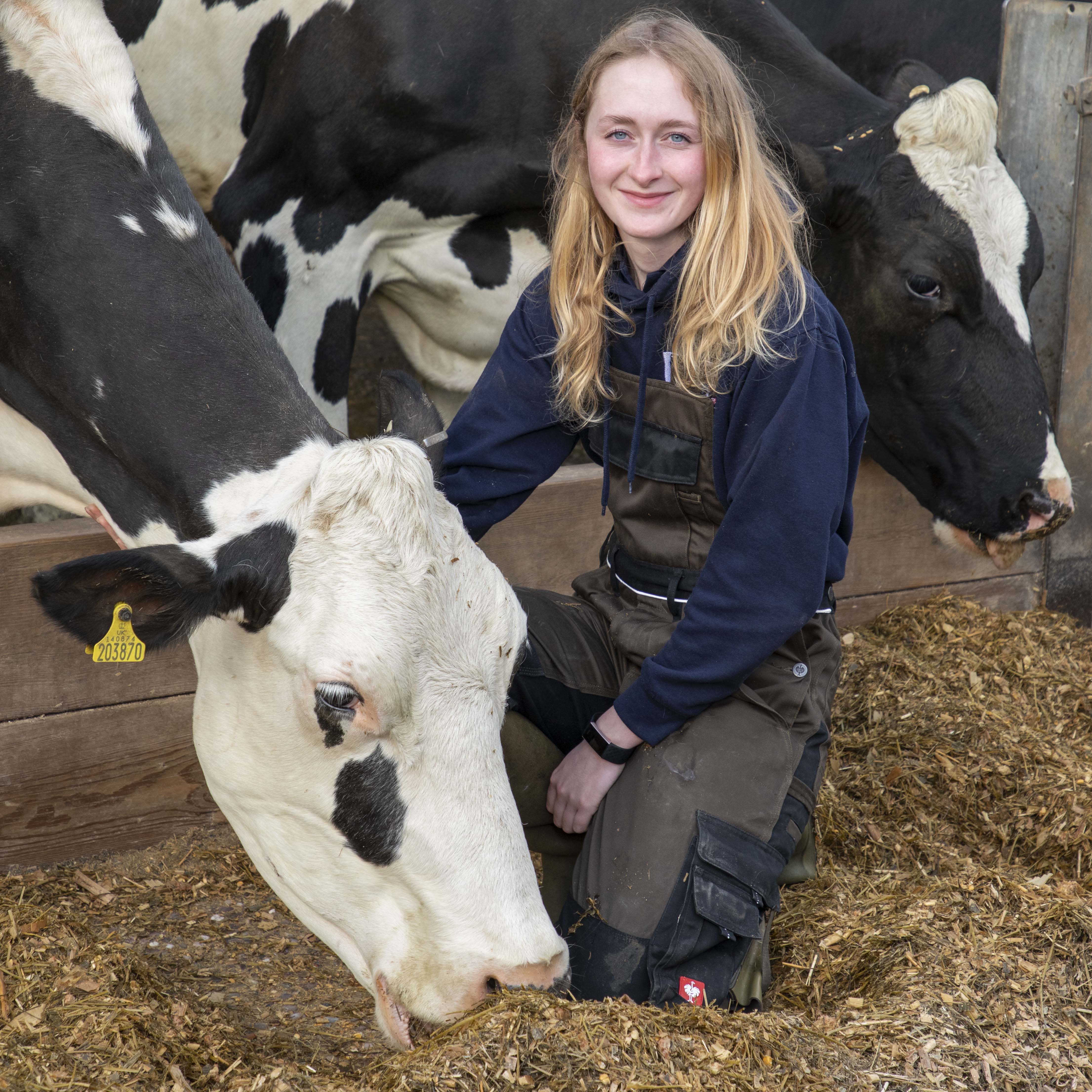 Ellie with Doreen, the dairy farm’s most popular resident!