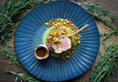 Whole Winteringham lamb project loin, shoulder, pea purée, garden peas, dukkah, jus, compressed baby gem lettuce £27.