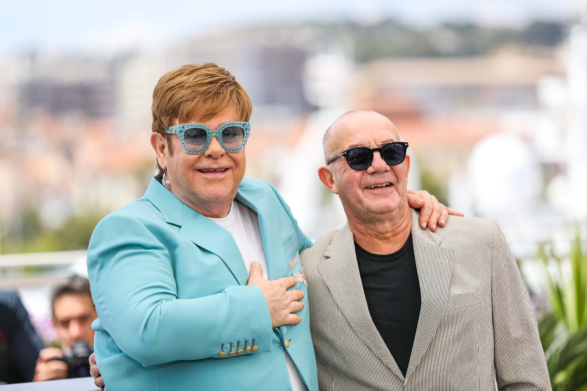 Sir Elton John and Bernie Taupin attend the photocall for 'Rocketman' in France, 2019.