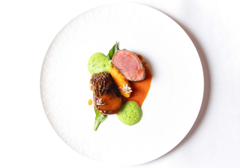 Roast Lavinton Lamb Saddle, Wild Garlic, Stuffed Morel and Baked Shoulder.