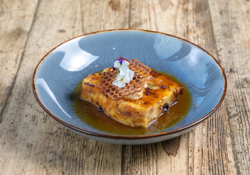 Glazed croissant, pain au chocolat and butter pudding, whisky
muscovado clotted cream, £8.