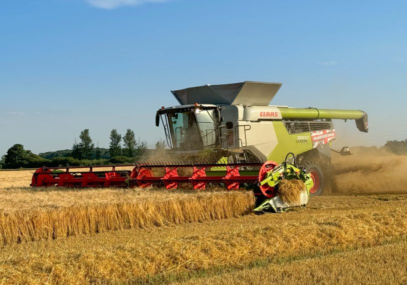 Image: Richard Bailey combining spring barley at Kirkby la Thorpe near Sleaford in late July. His Claas Lexion 8800 has about 700hp, utilises a 40ft Convio Flex header and has a grain tank capacity of over 15,000 litres. By day, Richard is Head of Design at his family-owned business, Sleaford’s Bailey Trailers, but he enjoys combining and has helped to bring in the harvest since the age of 16!