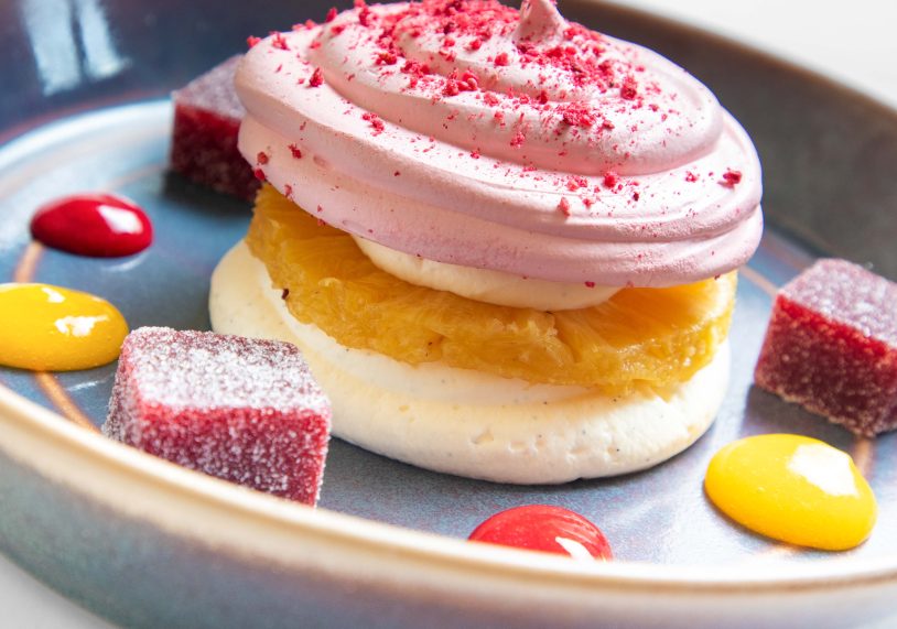 Roasted pineapple and raspberry Eton mess with vanilla mascarpone, £9.