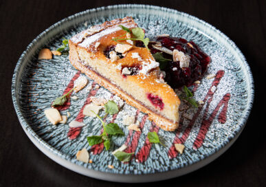Rhubarb & raspberry frangipane, at Lincoln's Horse & Groom.
