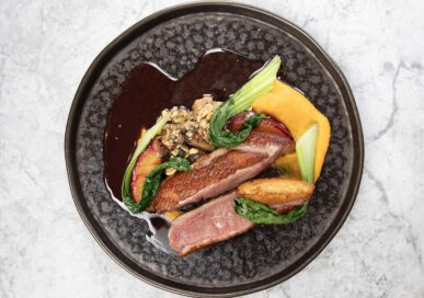 Anise spiced duck with carrot and ginger purée, roasted plum and roasted turnip, £24.95.