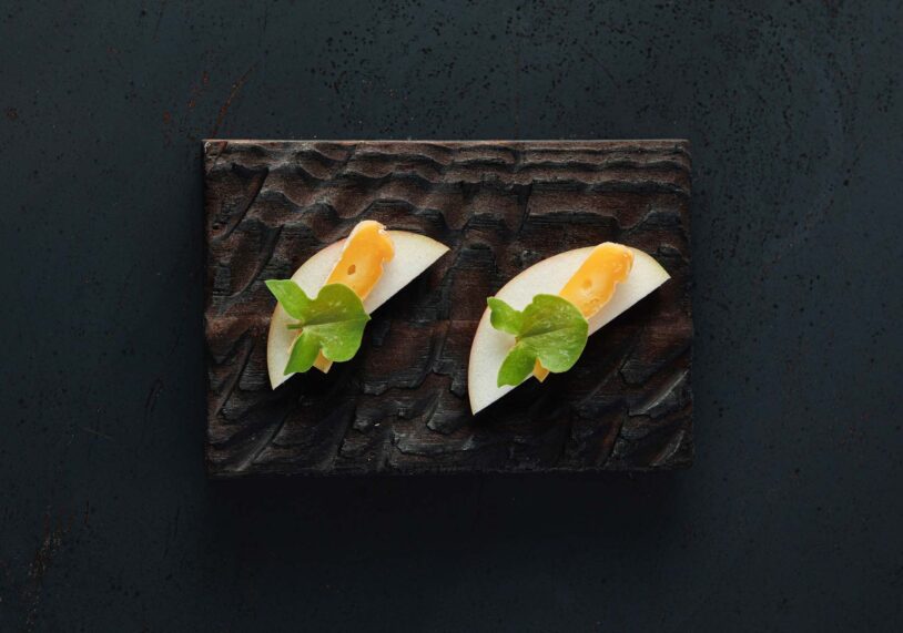 Cheese, orchard apple and sorrel.