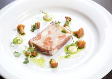 Sous vide chicken terrine at The Petwood Hotel, served with pickled girolles, £8.95.