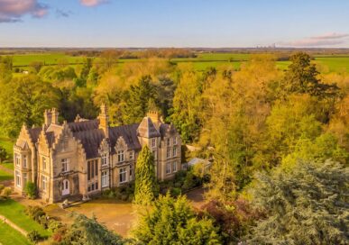 Aerial view of Northorpe Hall, a Grade II listed Victorian country house near Kirton Lindsey, Lincolnshire