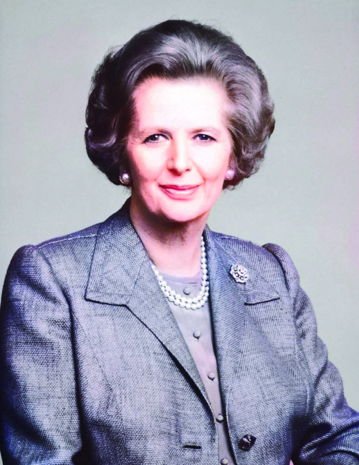 Formal colour portrait of Grantham-born former prime minister Margaret Thatcher.