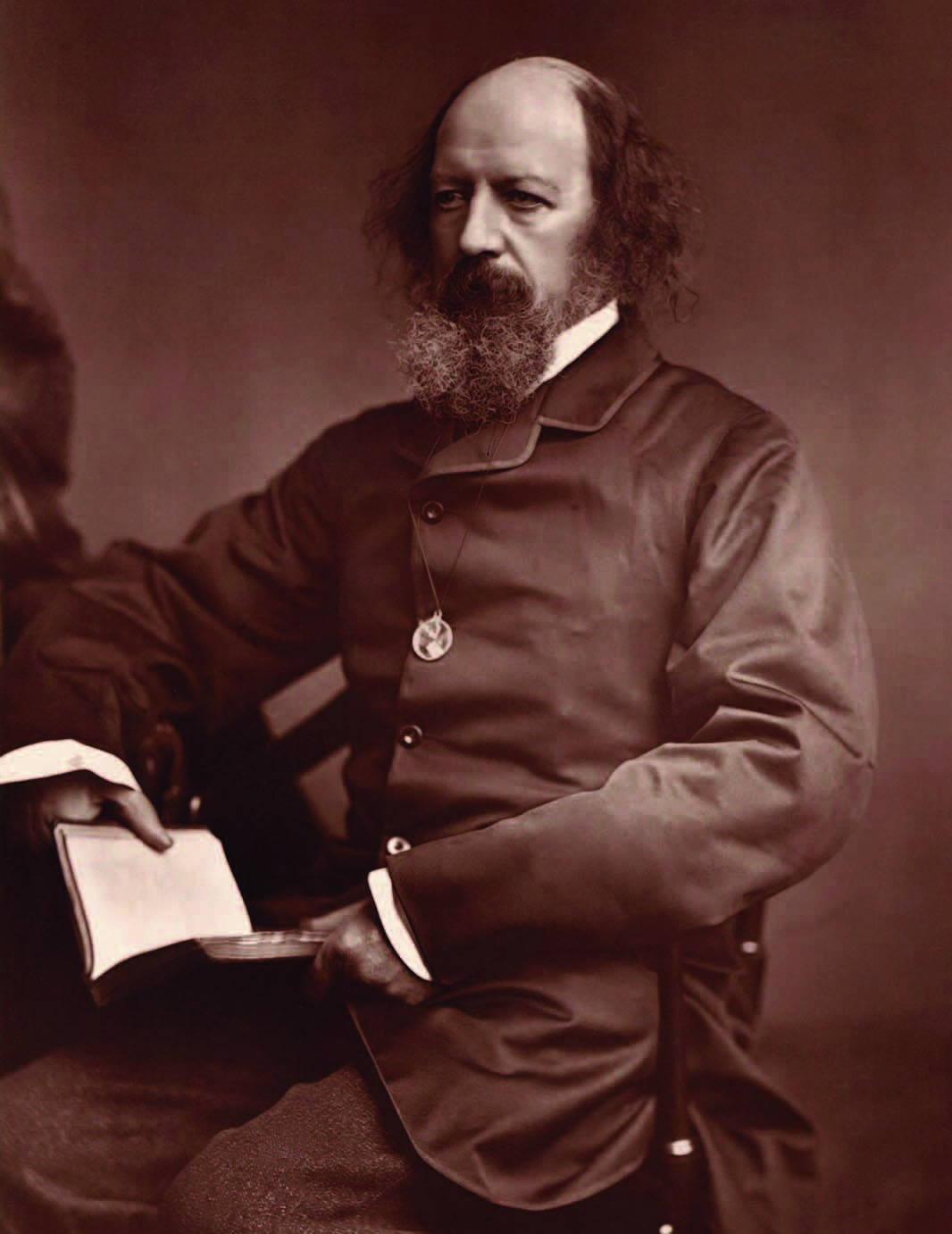 Sepia seated portrait of Lincolnshire-born Poet Laureate Alfred, Lord Tennyson.