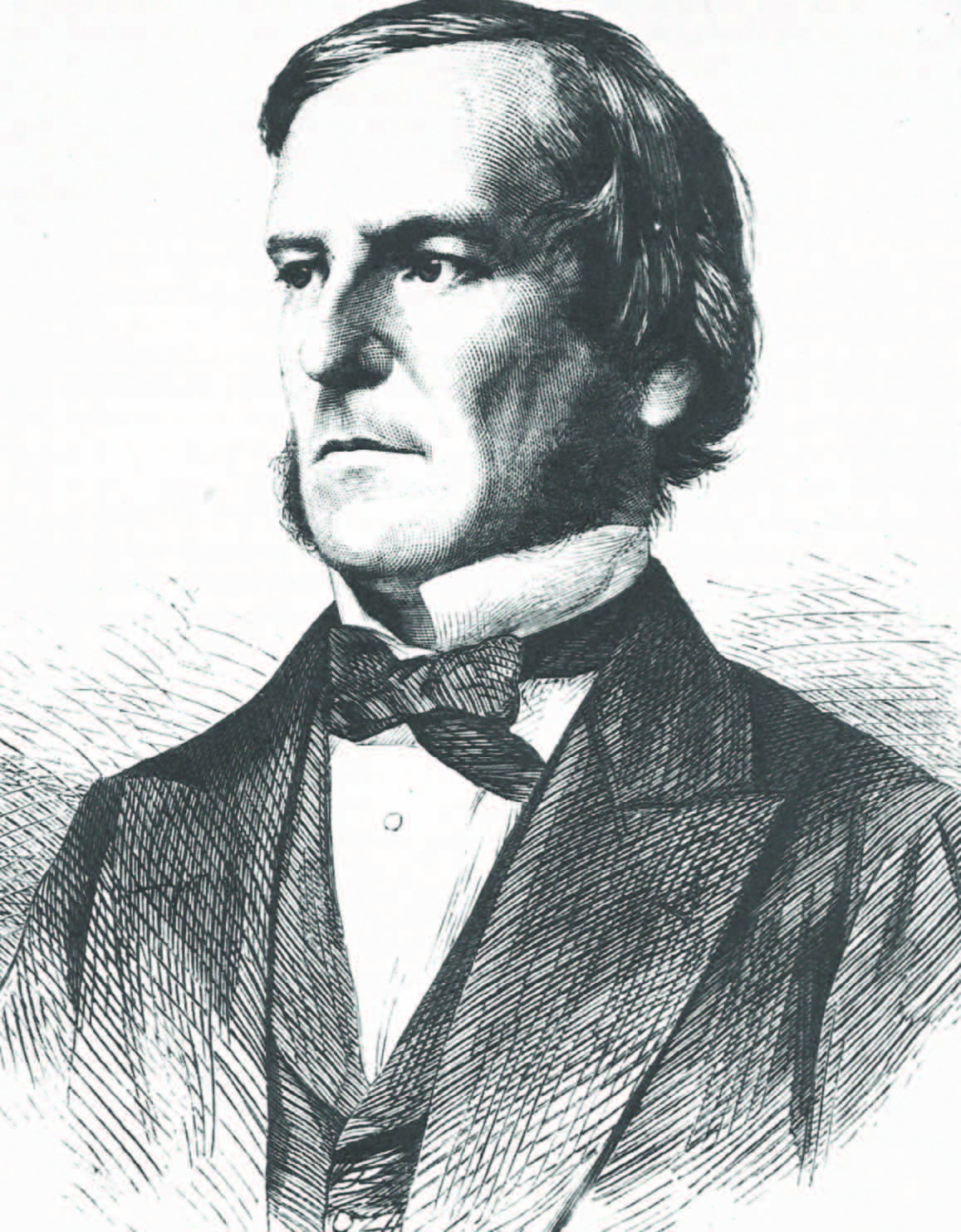 Black-and-white engraved portrait of Lincoln-born mathematician George Boole.