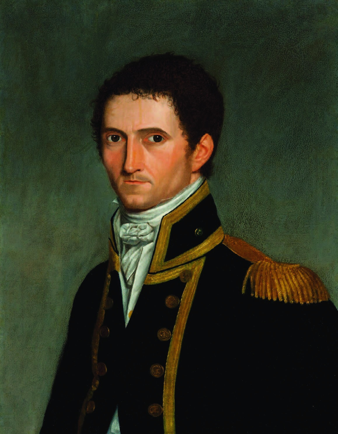Painted portrait of Lincolnshire explorer and cartographer Matthew Flinders in naval uniform.