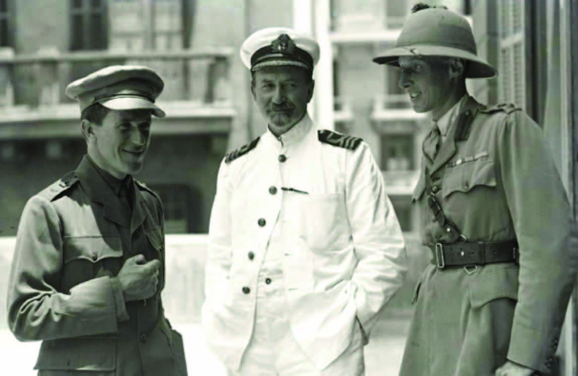 Black-and-white historical photograph of archaeologist David George Hogarth with fellow officers.