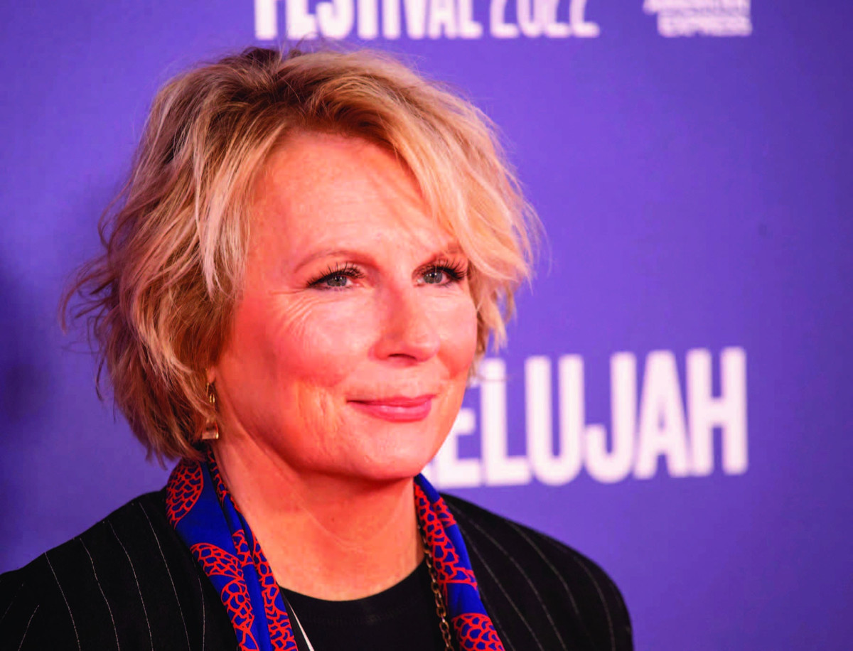 Colour portrait of Sleaford-born comedian, writer and actor Jennifer Saunders.