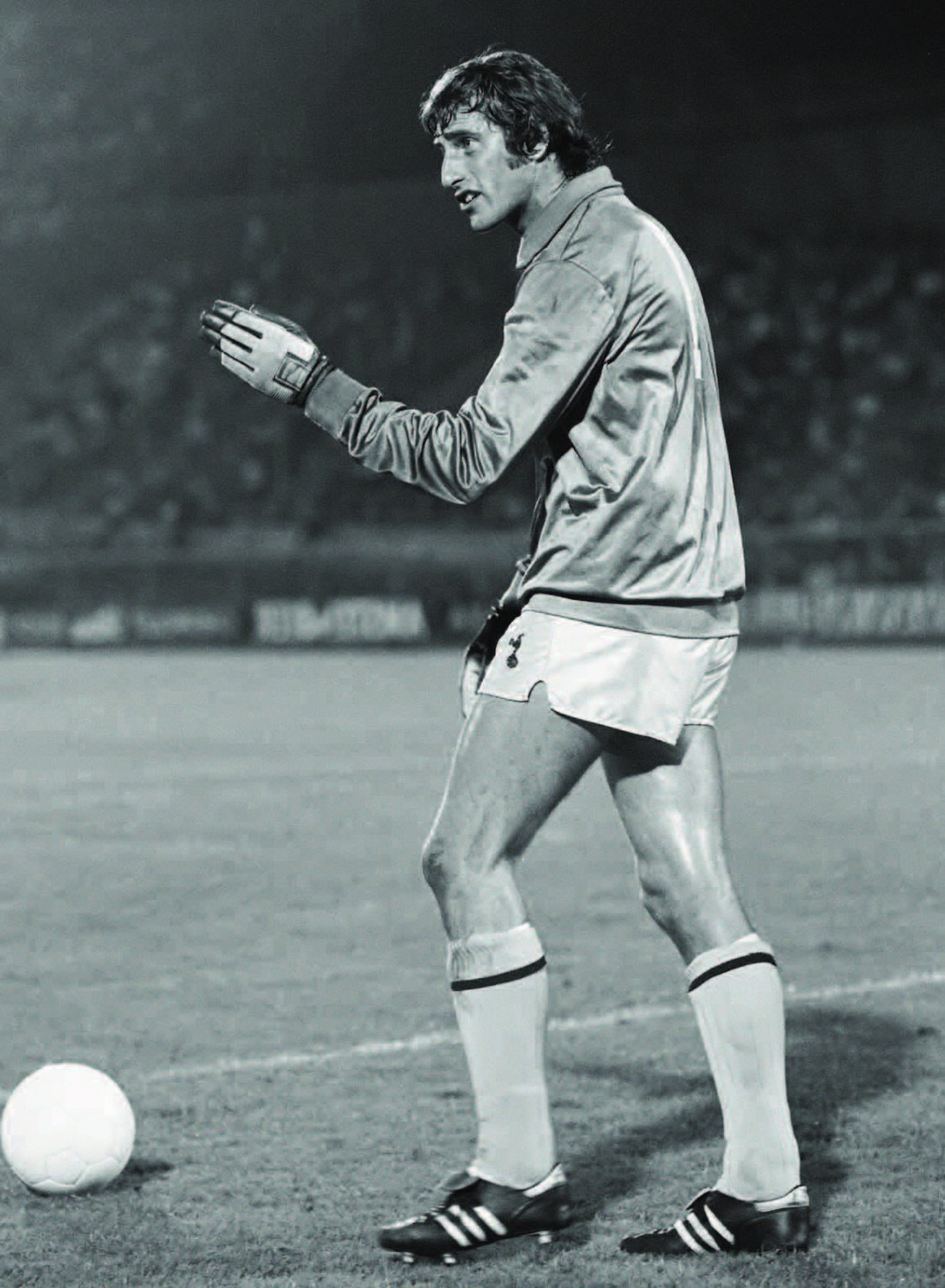 Black-and-white action photograph of Skegness-born goalkeeper Ray Clemence.