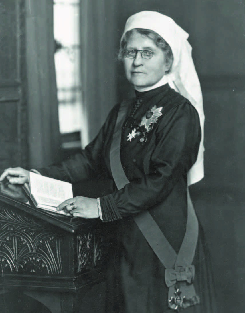Black-and-white portrait of nursing pioneer Dame Sarah Swift in uniform.