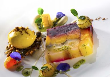 Terrine of heritage carrots with star anise ice-cream.