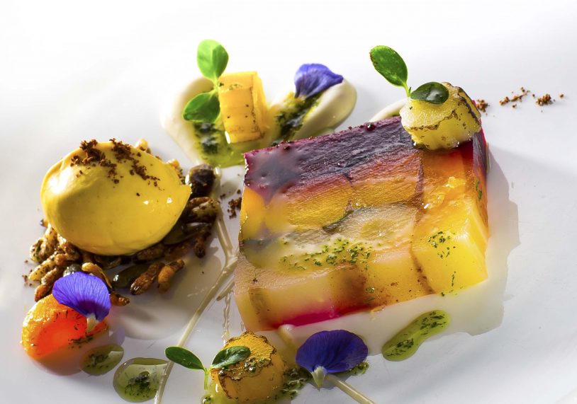 Terrine of heritage carrots with star anise ice-cream.