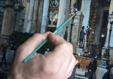 Nick Grove at work in his studio on Stamford's All Saints.