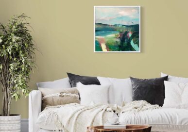 Heather Ridge by Joy Gosney, 50x50cm, acrylic on board, £485 framed.