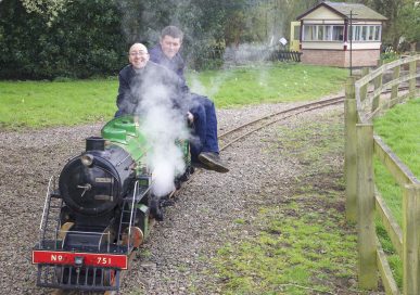 Pride Editor Rob Davis at the controls of Stapleford Miniature Railway's steam locomotives.