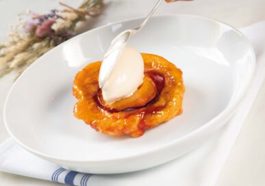 Peach tarte tartin, vanilla ice cream, £9.50.