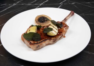 Pork chop at Blossoms, Rutland Hall Hotel.