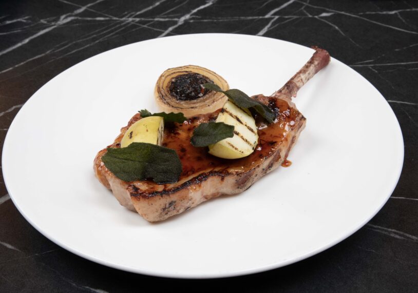 Pork chop at Blossoms, Rutland Hall Hotel.