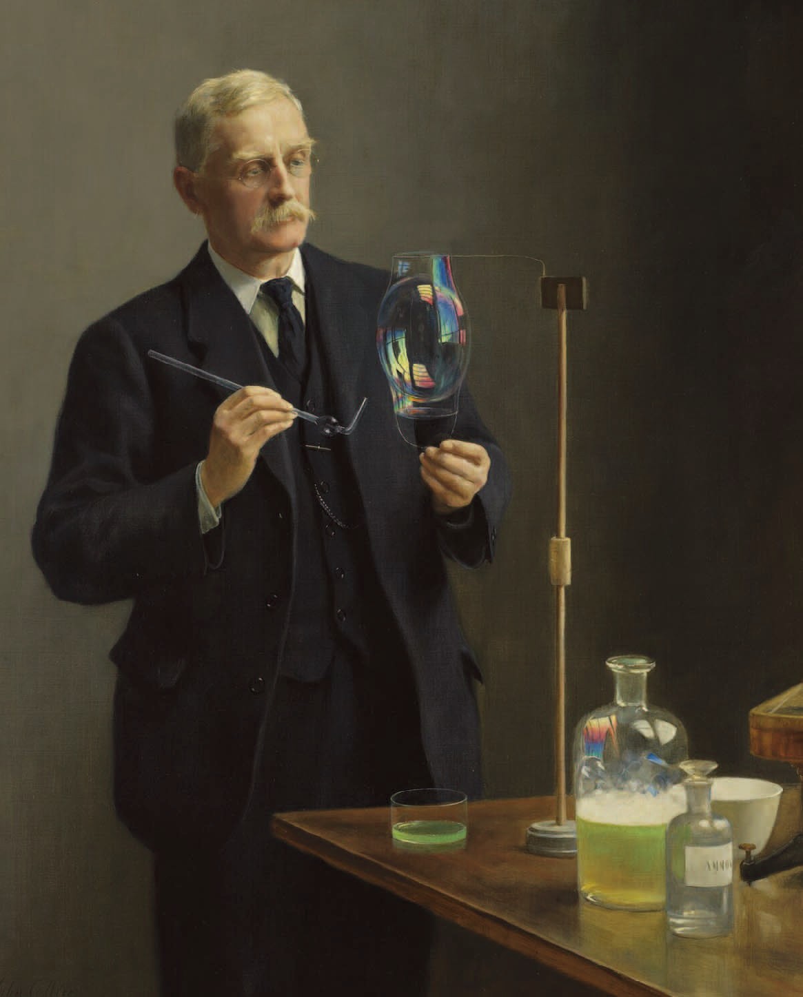 Portrait of Sir Charles Vernon Boys demonstrating soap-bubble physics