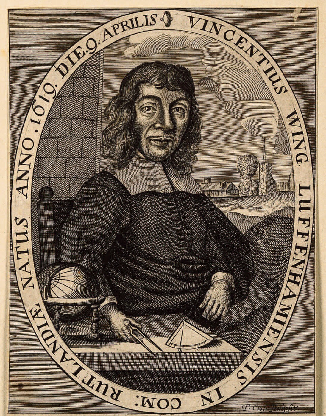 Engraved portrait of Vincent Wing, North Luffenham astronomer