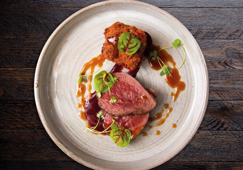 Pan-fried pigeon with blackberry jus starter, £10.