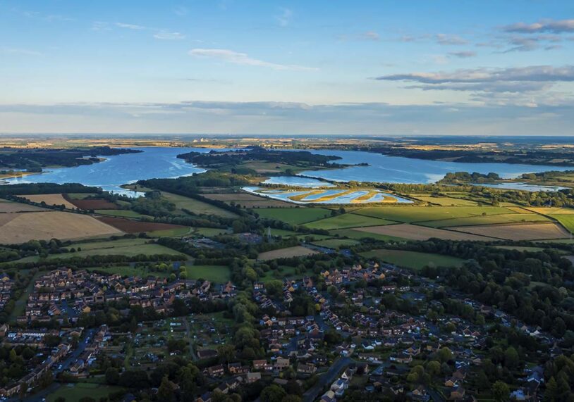 Aerial view of Rutland Water.