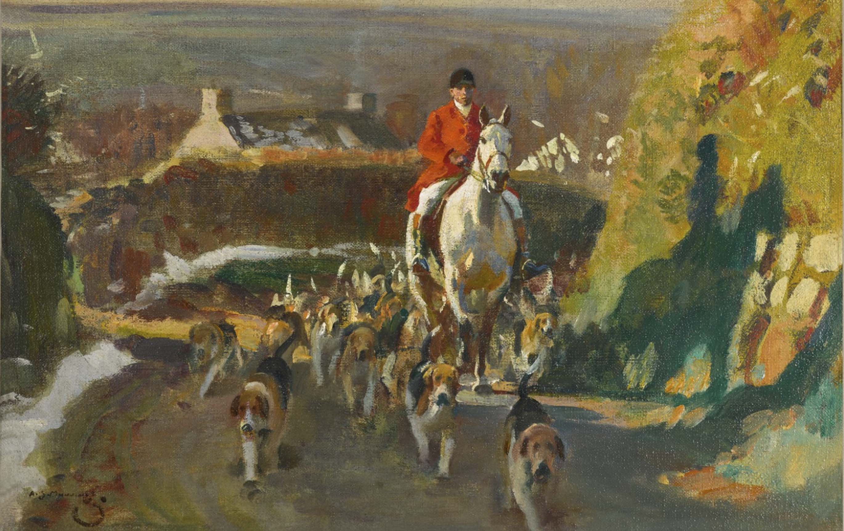 Sir Alfred James Munnings is renowned as one of the C20th’s greatest equestrian artists. Shown here is December Morning, painted in Cornwall, oil on canvas, 51cm x 61cm, £350,000.