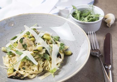 Hand-made tagliatelle, roasted artichoke, smoked cheddar, herb dressing £14.