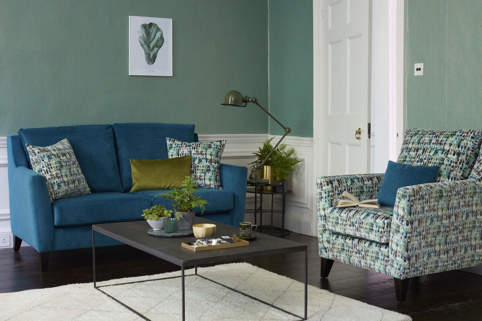 Turin medium sofa in Warwick plush, Mallard velvet prices from £2,897.