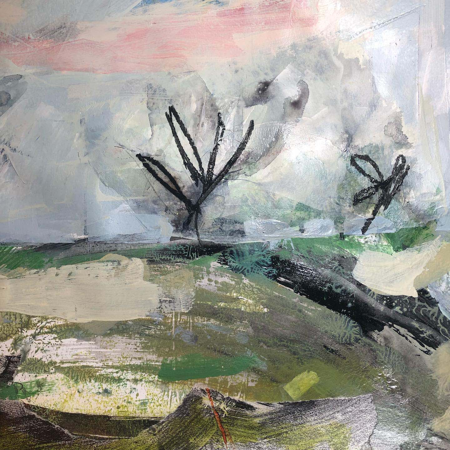 Winter Trees, mixed media sketch on paper, mounted on board, size 46x32cms.